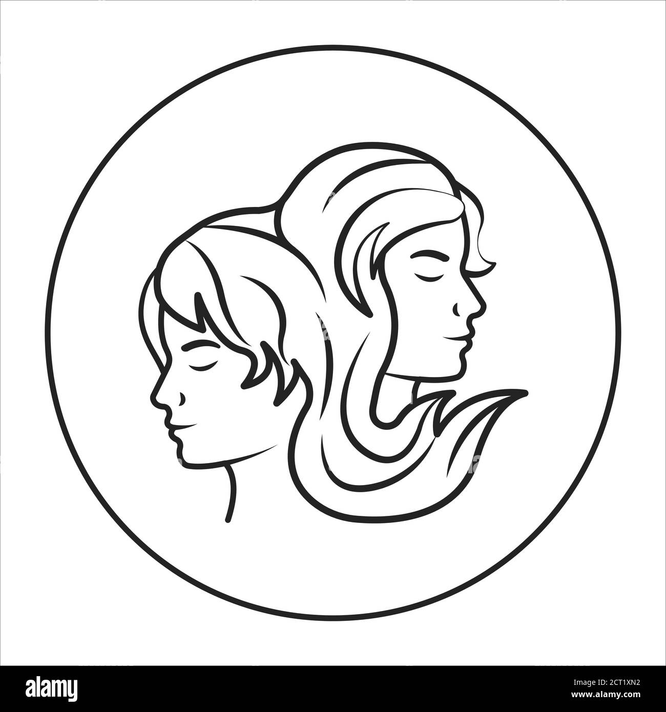 Icône de ligne noire Gemini. Signe du zodiaque. Astrologie et horoscope. Prédictions et caractère humain. Air de l'élément. Mercure règle. Élément de conception UI UX GUI Illustration de Vecteur