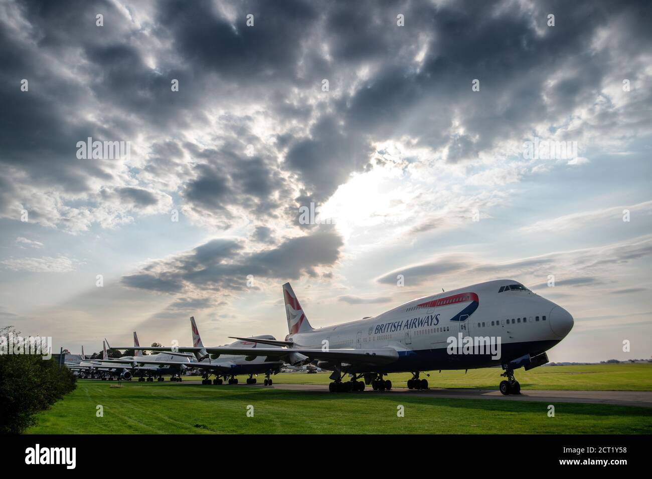 La pandémie du coronavirus force la flotte Boeing 747 de British Airways à prendre sa retraite anticipée. Photo en cours de désaffectation à l'aéroport de Cotswold à Glouc Banque D'Images