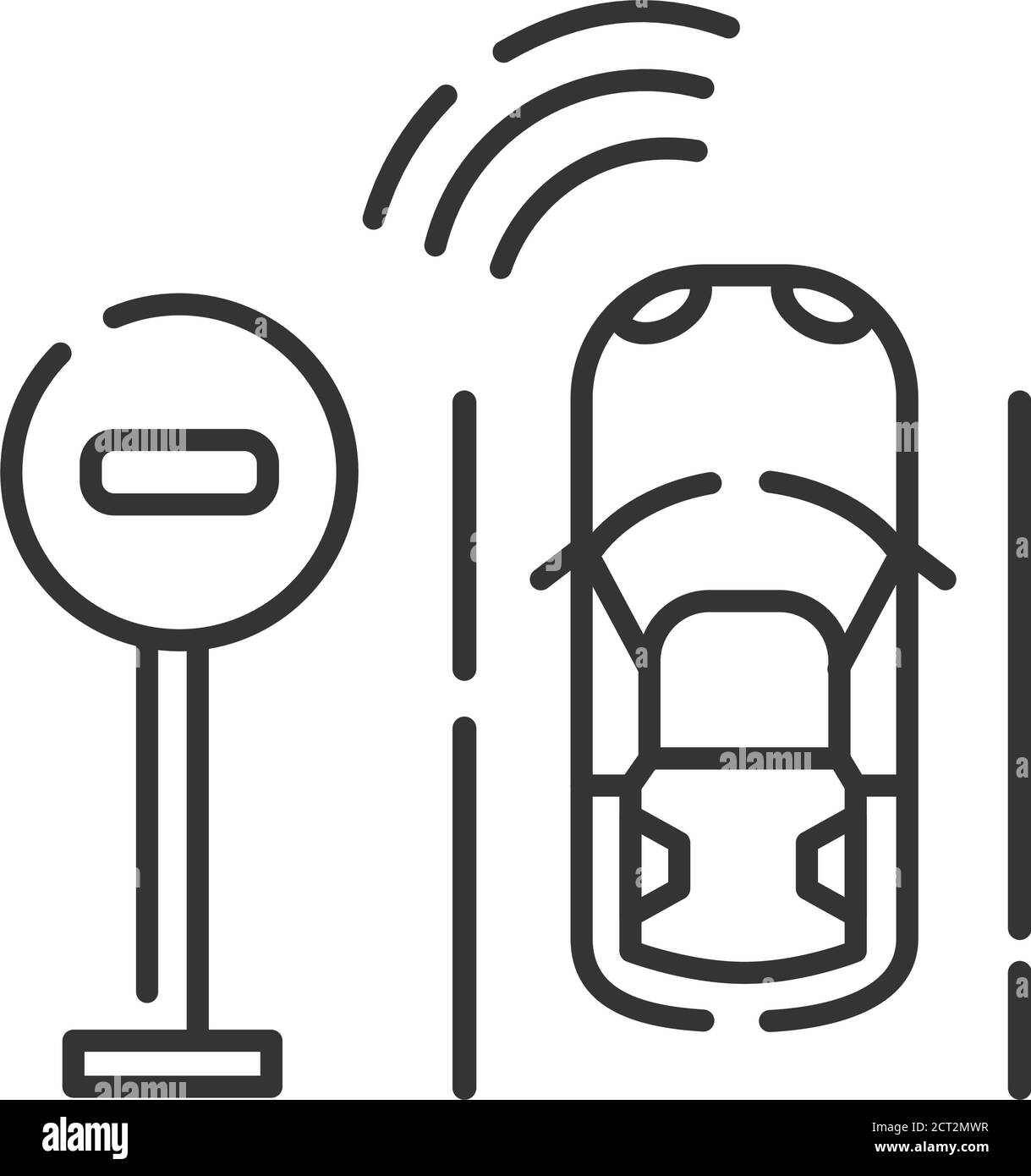 La voiture autonome reconnaît l'icône de la ligne de couleur des panneaux de signalisation routière. Auto sans conducteur intelligent. Illustration de Vecteur