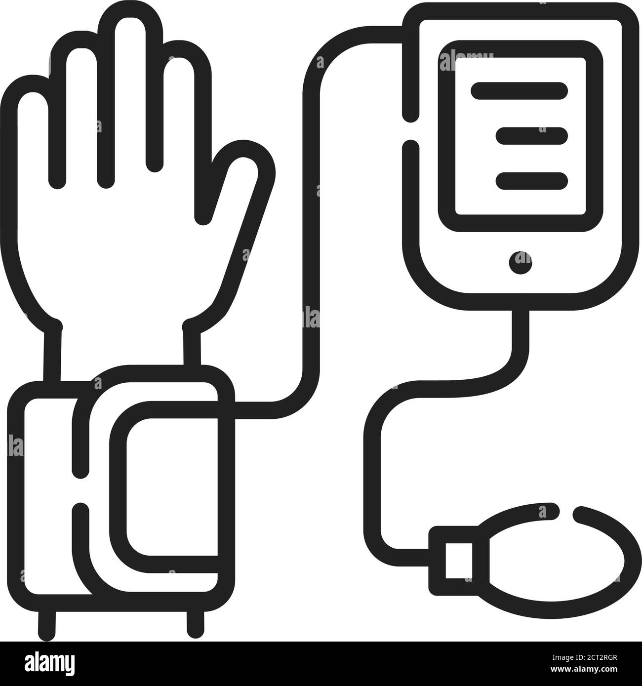 Icône de la ligne noire de mesure de la pression artérielle. Examen de sang élevé. Équipement médical. Pictogramme pour le Web, l'application mobile, la promotion. Élément de conception UI UX Illustration de Vecteur