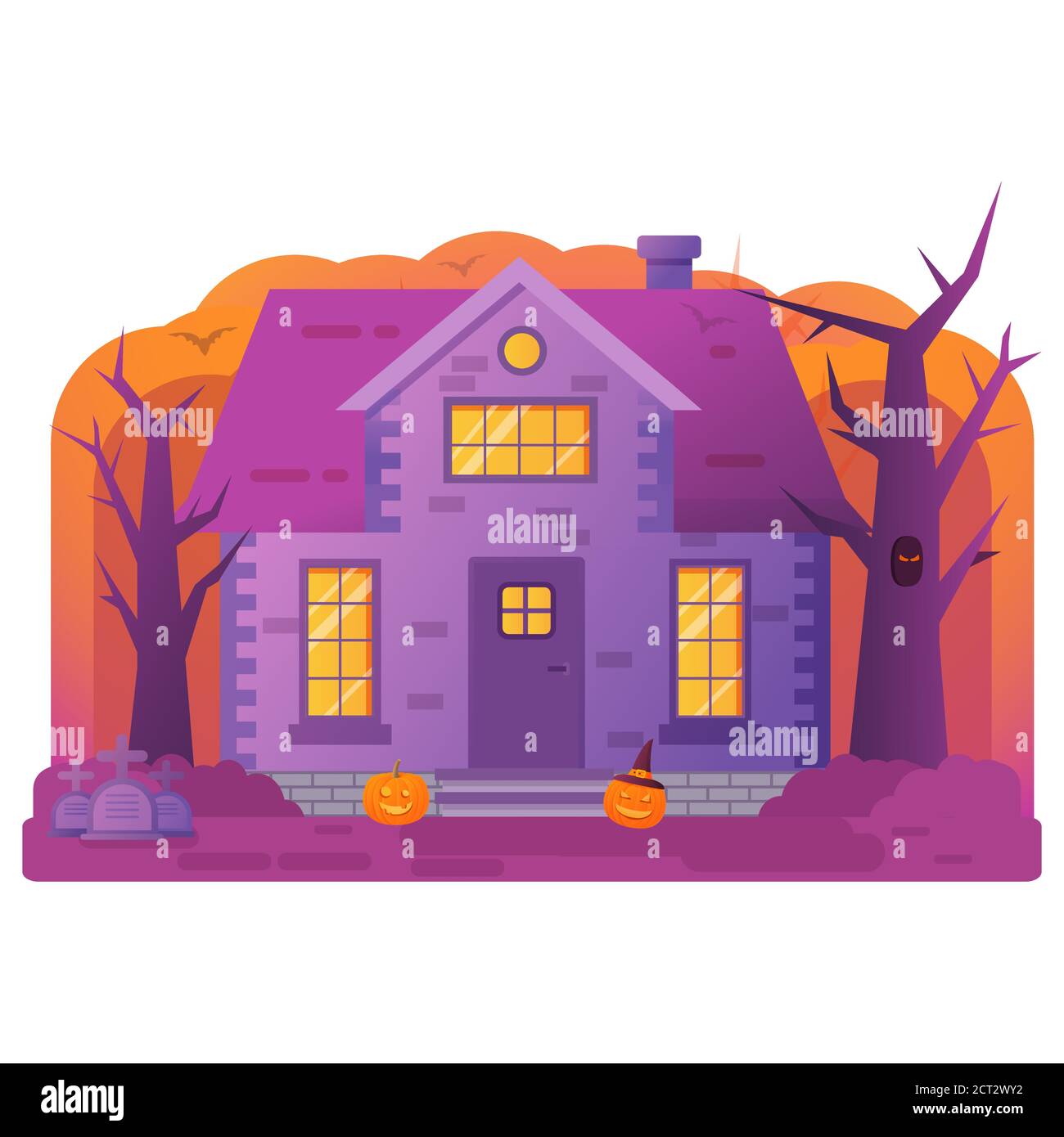 Maison d'Halloween. Vieux cimetière grapierre. Histoire d'horreur. Illustration de Vecteur