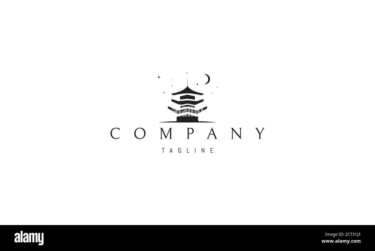 Logo vectoriel sur lequel figure une image abstraite d'un bâtiment de style asiatique sous le ciel étoilé. Illustration de Vecteur