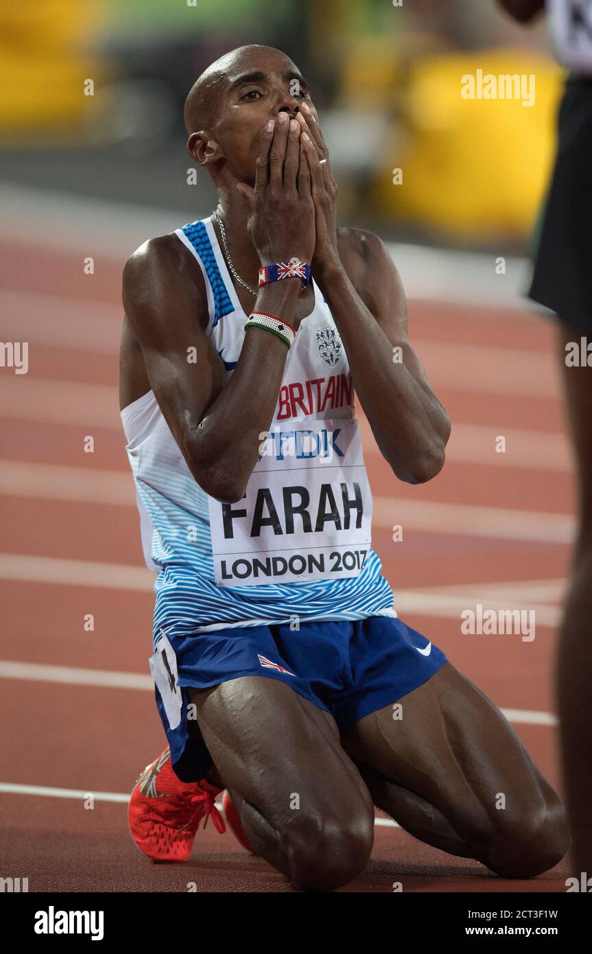 Mo Farah après la 2e finale de la Mens 5000m. Championnats du monde d'athlétisme - Londres 2017 PHOTO CREDIT : © MARK PAIN / PHOTO DE STOCK D'ALAMY Banque D'Images