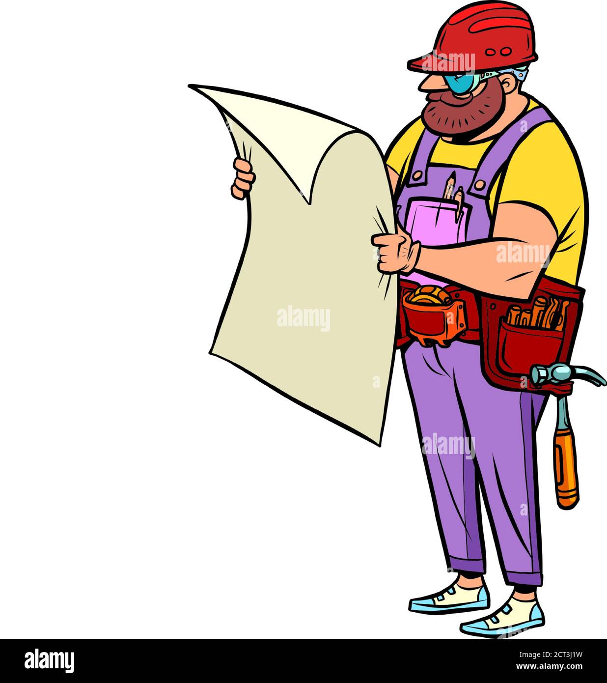 Architecte Builder avec un plan Illustration de Vecteur