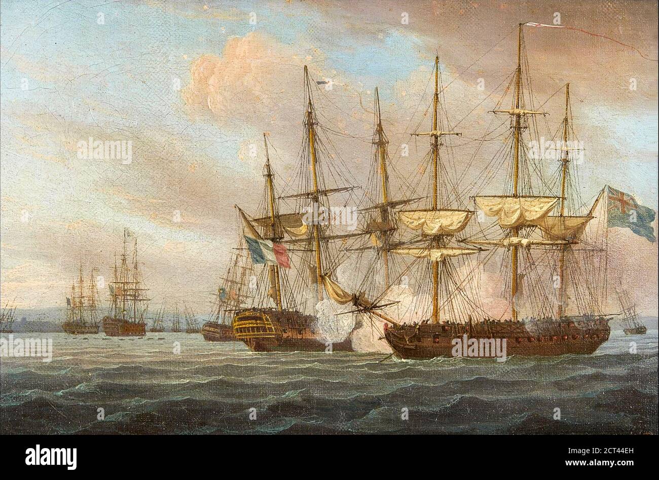 Destruction de la flotte française sur les routes basques - 12 avril 1809. Par Thomas Whitcombe (1763–1824). Les routes basques, parfois appelées routes d'Aix, sont une roadstead (baie abritée) sur la côte de Gascogne du département de la Charente-Maritime de France, délimitée par l'Île d'Oléron à l'ouest et l'Île de Ré au nord. Le port de la Rochelle se trouve à l'angle nord-est des routes, et la ville de Rochefort se trouve près de l'embouchure de la Charente au sud. C'était le lieu d'une attaque britannique échouée contre Rochefort en 1757 pendant la guerre de sept ans, d'une attaque par le HMS Unicorn and Banque D'Images
