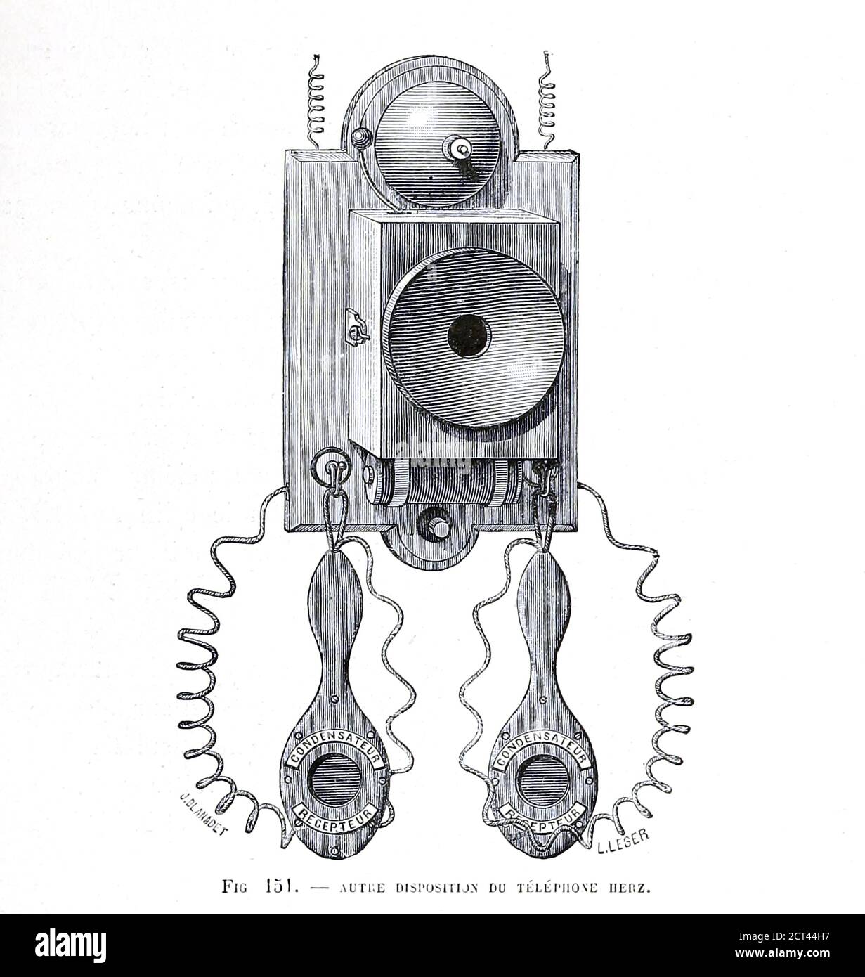 Vertical Herz téléphone du Livre les merveilles de la science, ou Description populaire des inventions modernes [les merveilles de la science, ou Description populaire des inventions modernes] par Figuerer, Louis, 1819-1894 publié à Paris 1867 Banque D'Images