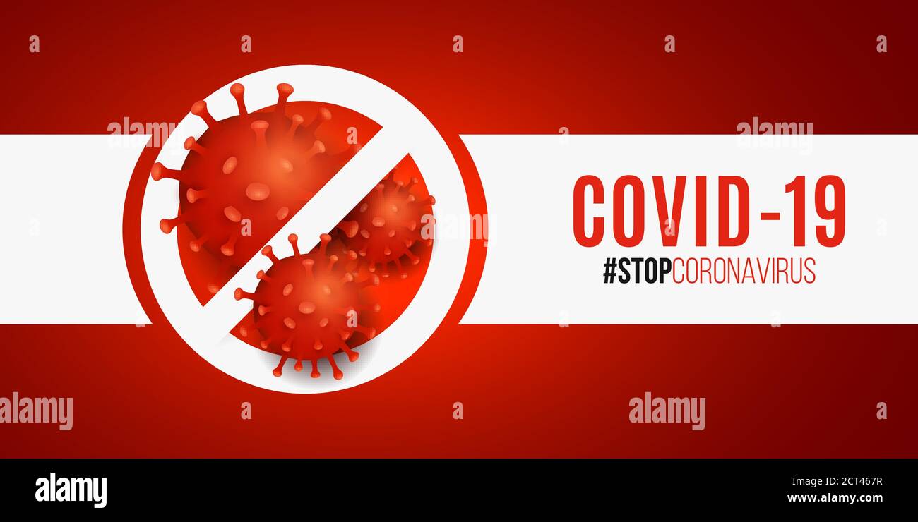 Signe d'arrêt avec le coronavirus de l'organisme pathogène 3d. Maladie infectieuse épidémique Covid-19. Infection cellulaire. Bannière ou couverture pour votre conception médicale. Ven Illustration de Vecteur