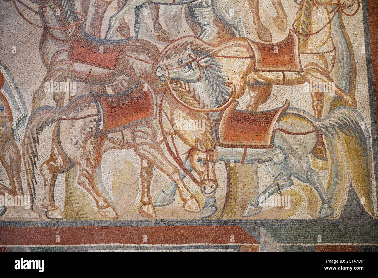 Mosaïques à la Villa Romana del Tellaro près de Noto dans le sud-est de la Sicile, Italie, Europe Banque D'Images