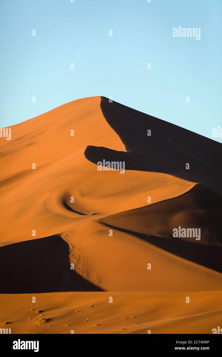 Dunes de sable rouge sous la lumière du matin à Sossusvlei, Namibie. Banque D'Images