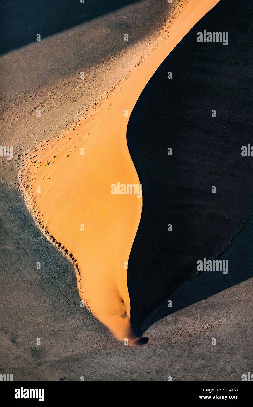 Résumé contrasté des dunes de sable rouge riches en oxyde dans la grande mer de sable de Namibie. Banque D'Images
