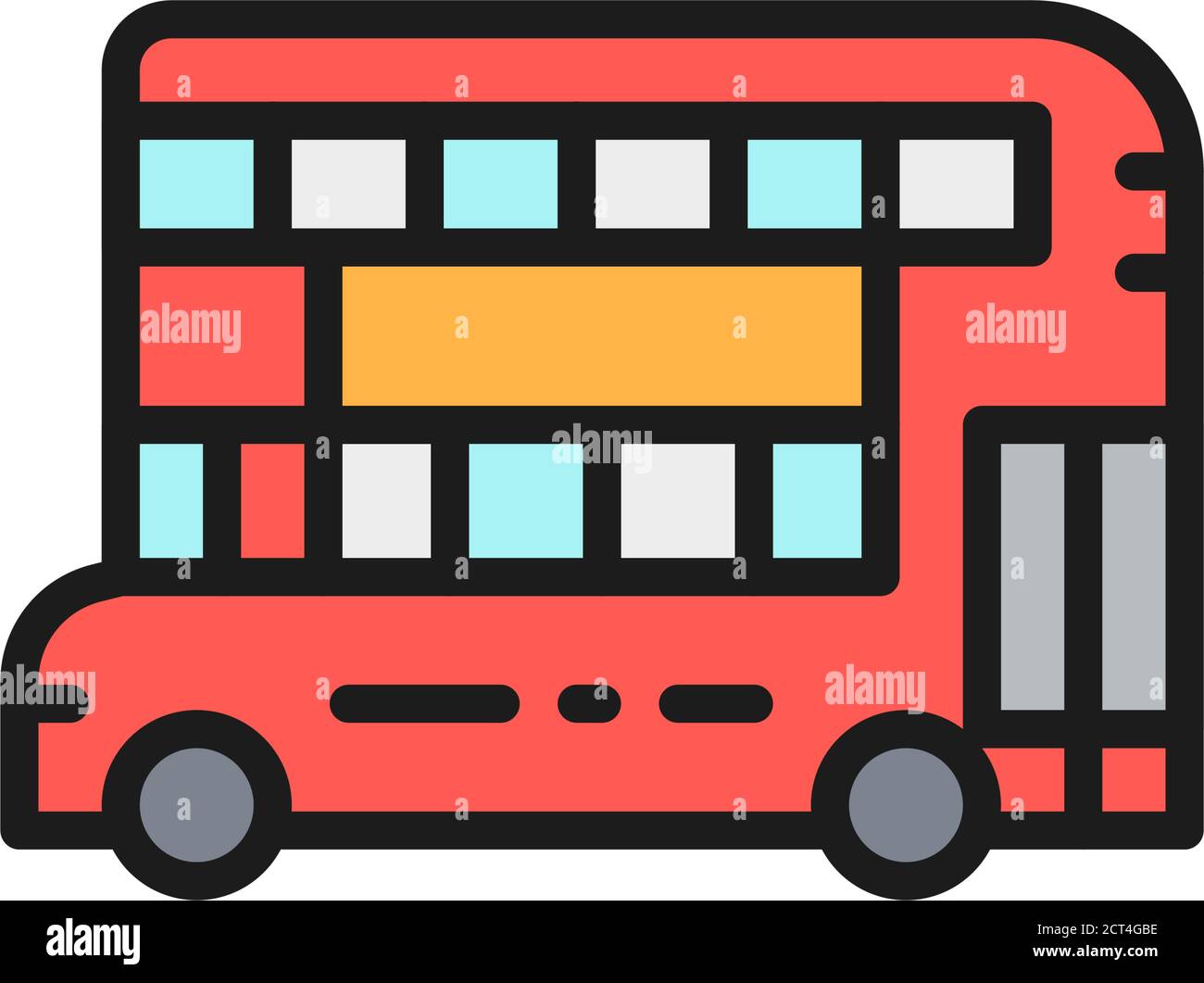 Bus londonien à impériale, ligne de couleur plate traditionnelle des transports en commun. Illustration de Vecteur