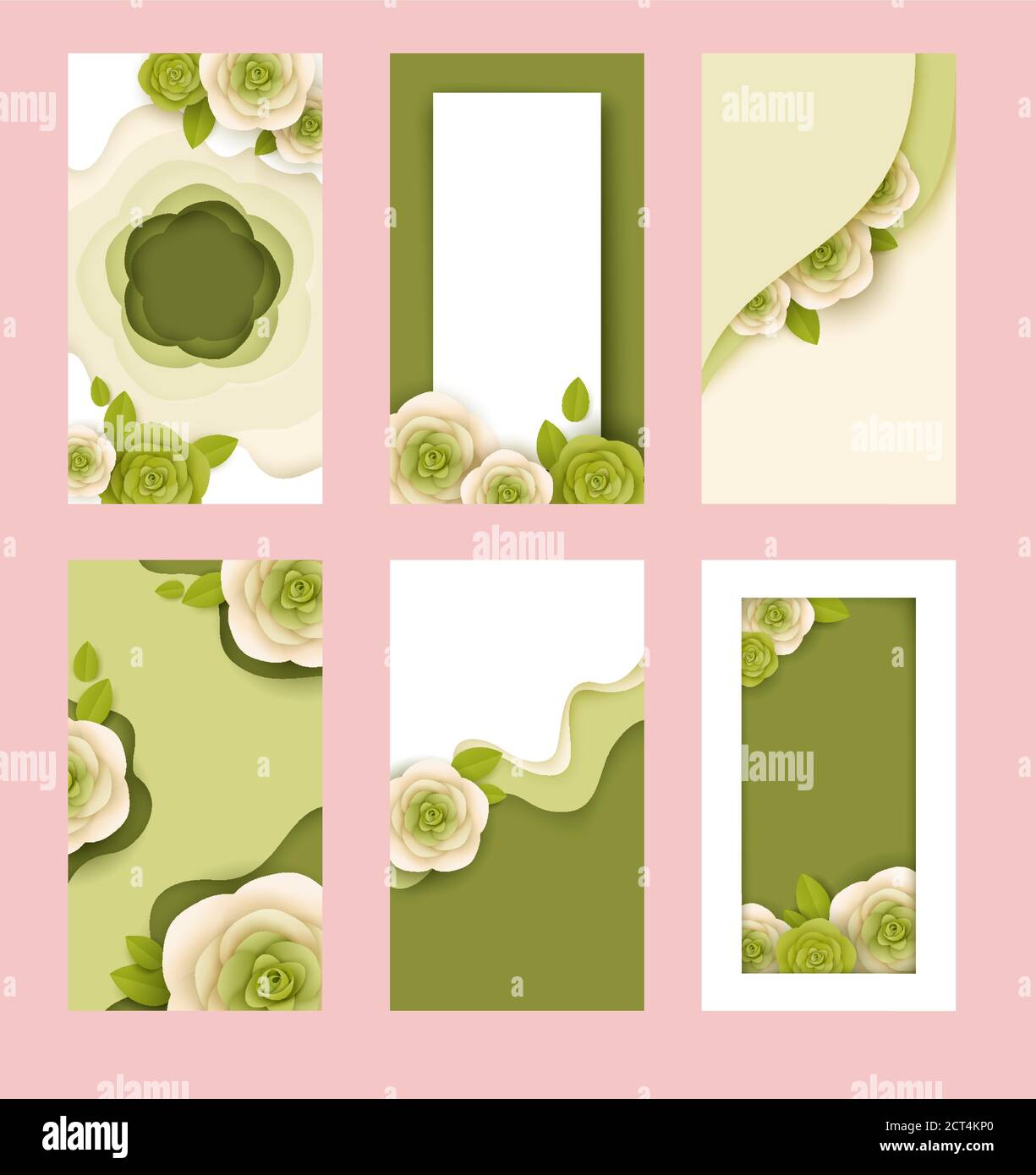 Articles de médias sociaux, modèle de vecteur de publication. Arrière-plans floraux, cadres photo, illustration de style coupé en papier. Illustration de Vecteur