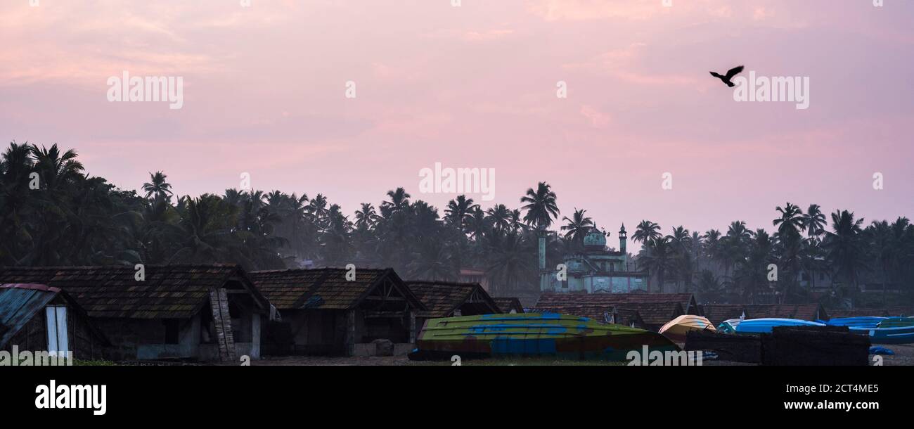 Village de pêcheurs de Kappil Beach, Varkala, Kerala, Inde Banque D'Images