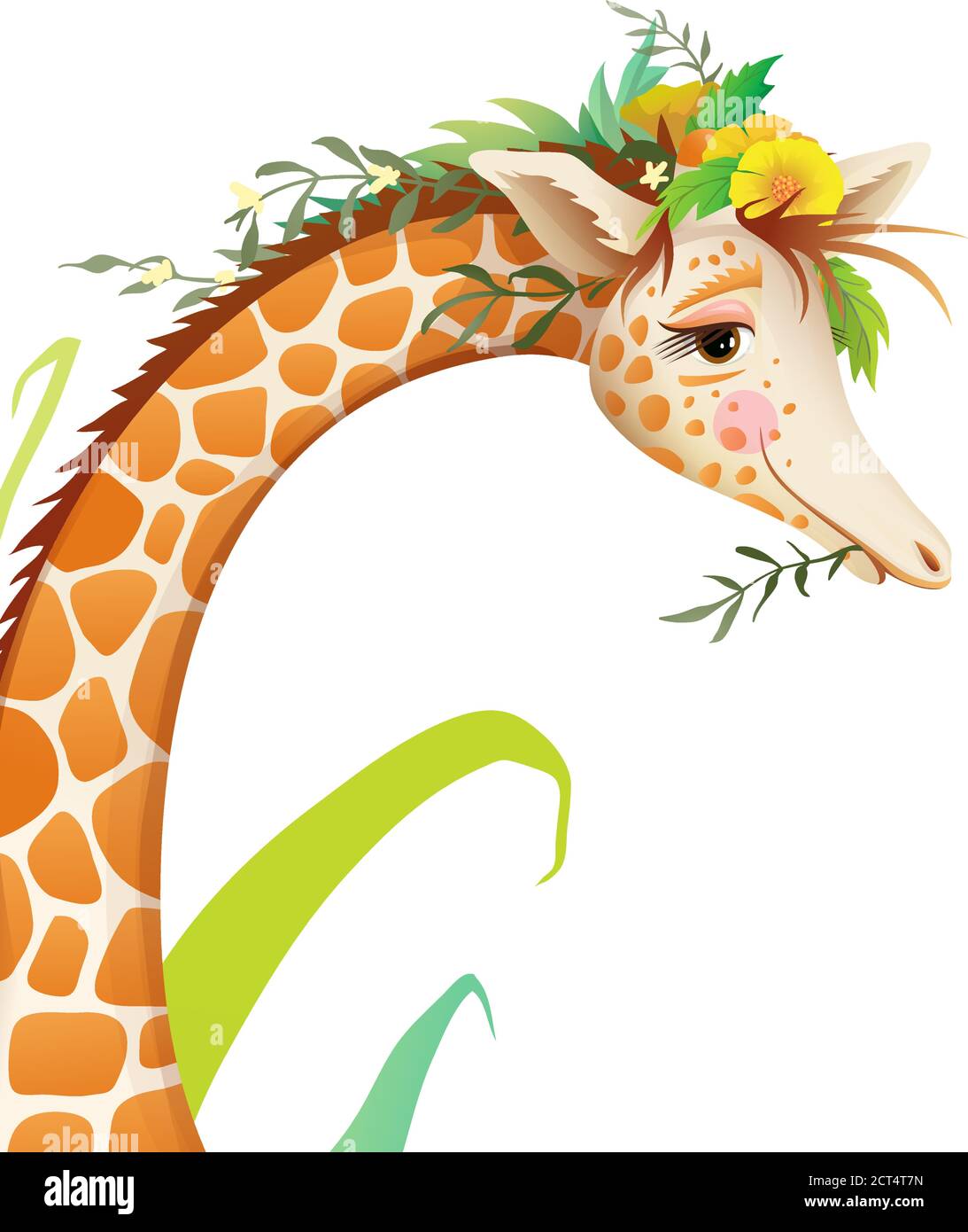 Joli Giraffe Portrait de visage détaillé dans la nature Illustration de Vecteur