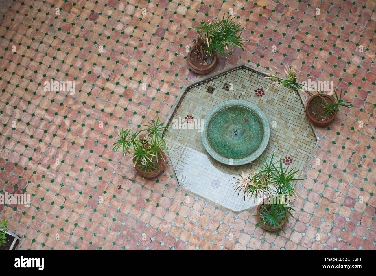 Fontaine dans la cour de la Maison de la Photographie, Marrakech (Marrakech), Maroc, Afrique du Nord, Afrique Banque D'Images