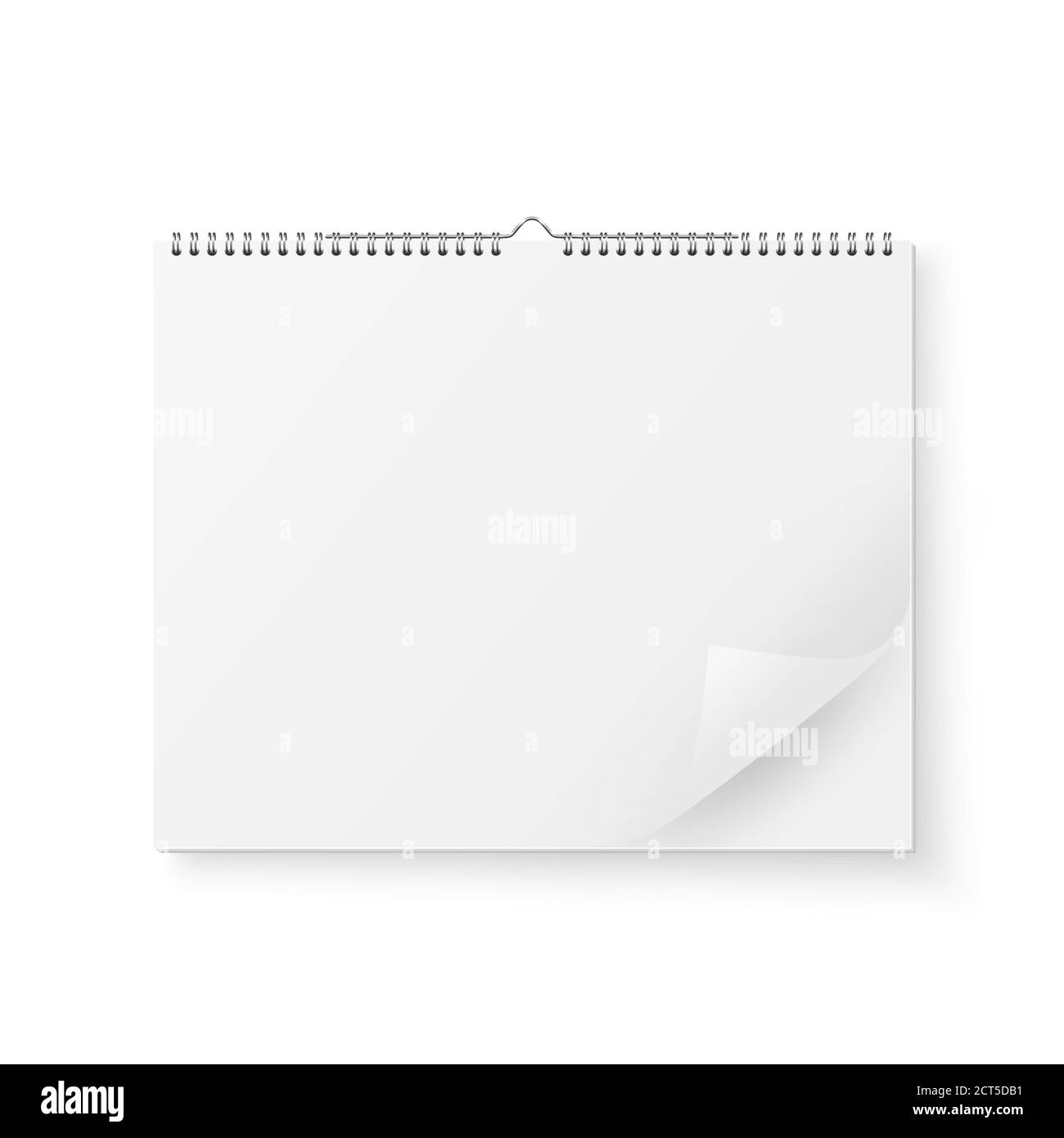 Calendrier mural blanc à papier réaliste 3D vectoriel avec icône ressort et gros plan sur feuille pliée isolé sur fond blanc. Copier l'espace. Conception Illustration de Vecteur