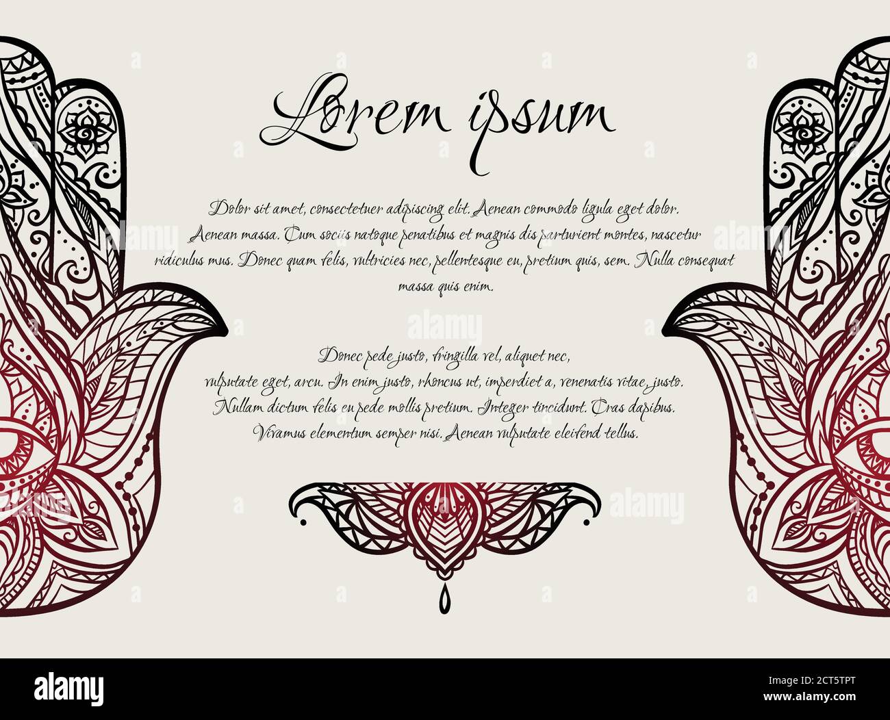 Carte de vœux avec illustration de Hamsa avec motif boho. Henna Bouddhas main. Modèle vectoriel bannières, carte, invitation et votre conception Illustration de Vecteur