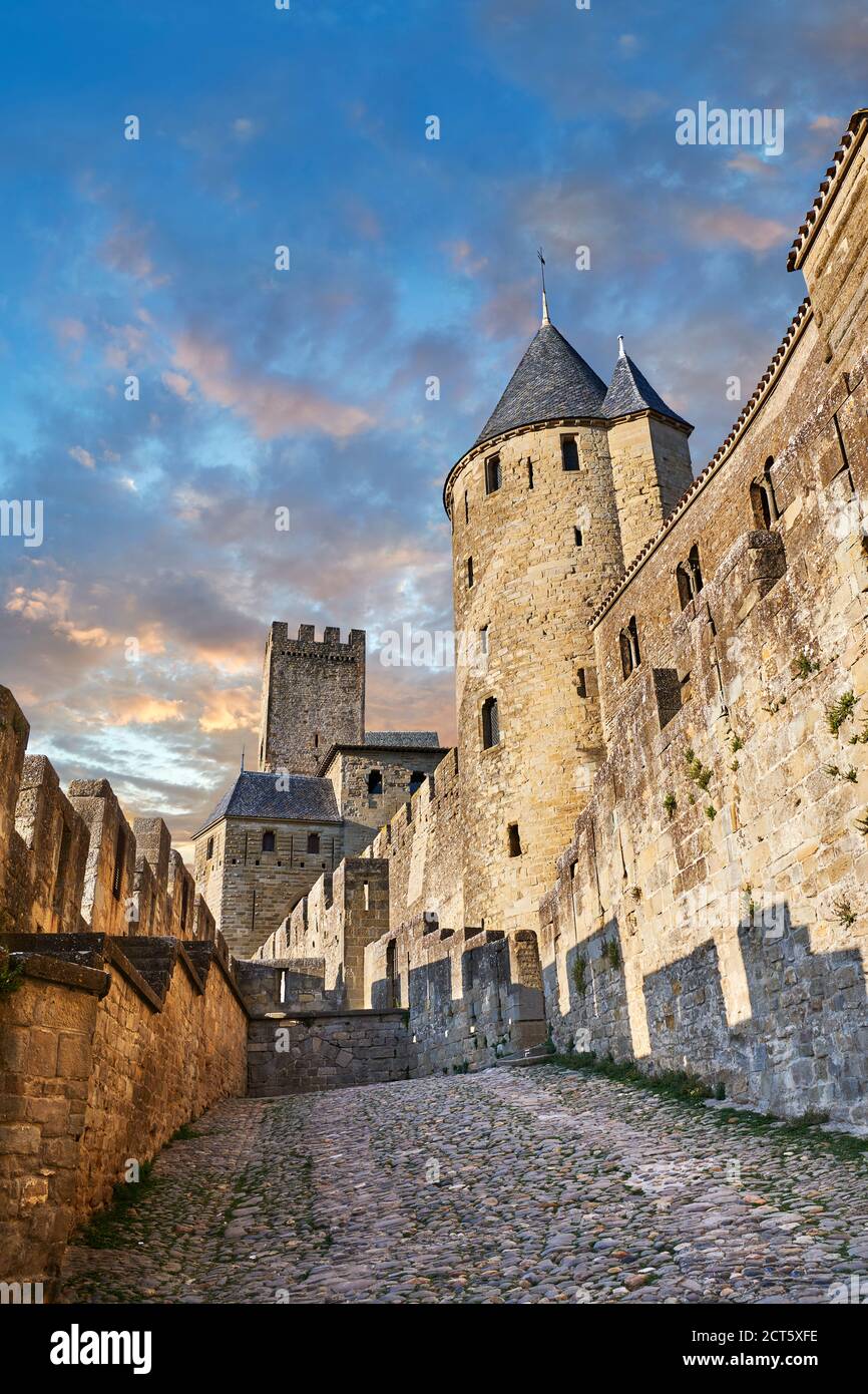 Fortifications médiévales et remparts de Carcasonne, Carcasonne France Banque D'Images