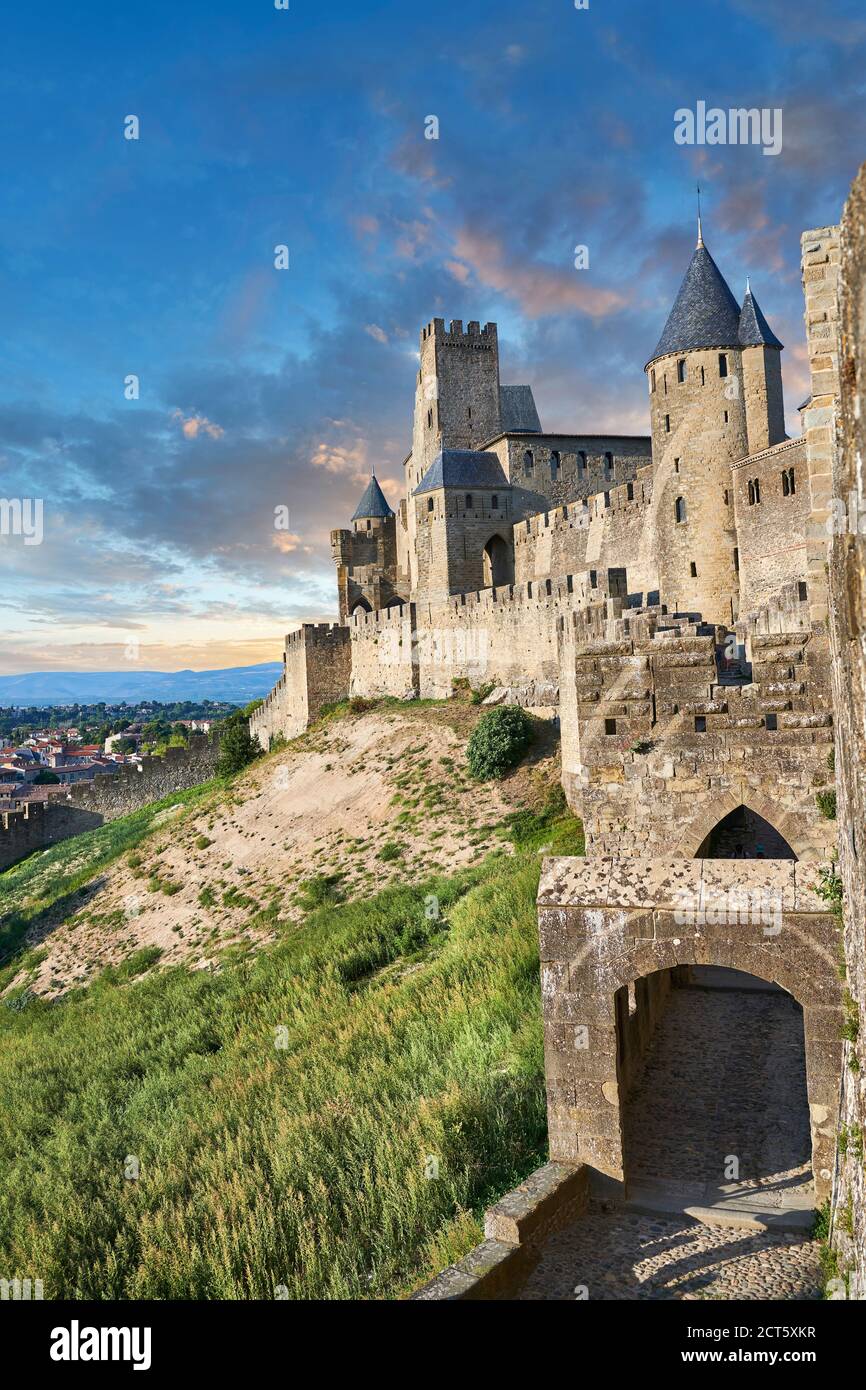 Fortifications médiévales et remparts de Carcasonne, Carcasonne France Banque D'Images