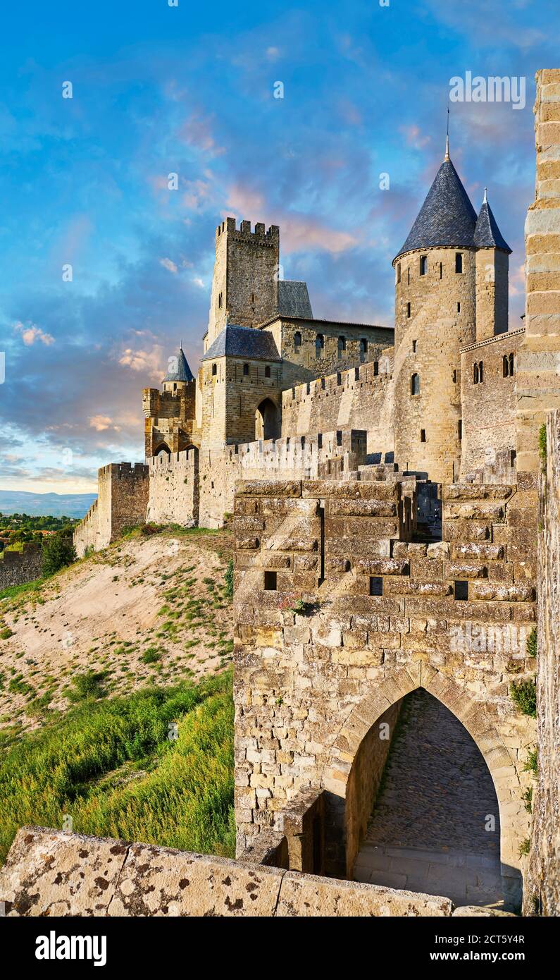 Fortifications médiévales et remparts de Carcasonne, Carcasonne France Banque D'Images