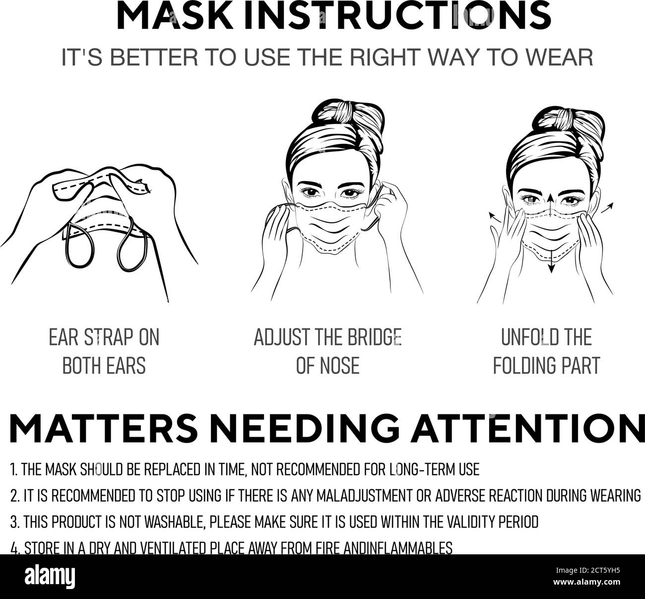 femme bâillonne avec geste d'inquiétude. Santé des femmes porter un masque de protection contre les maladies infectieuses et la grippe. Arrêtez l'infection. Concept de soins de santé. VEC Illustration de Vecteur