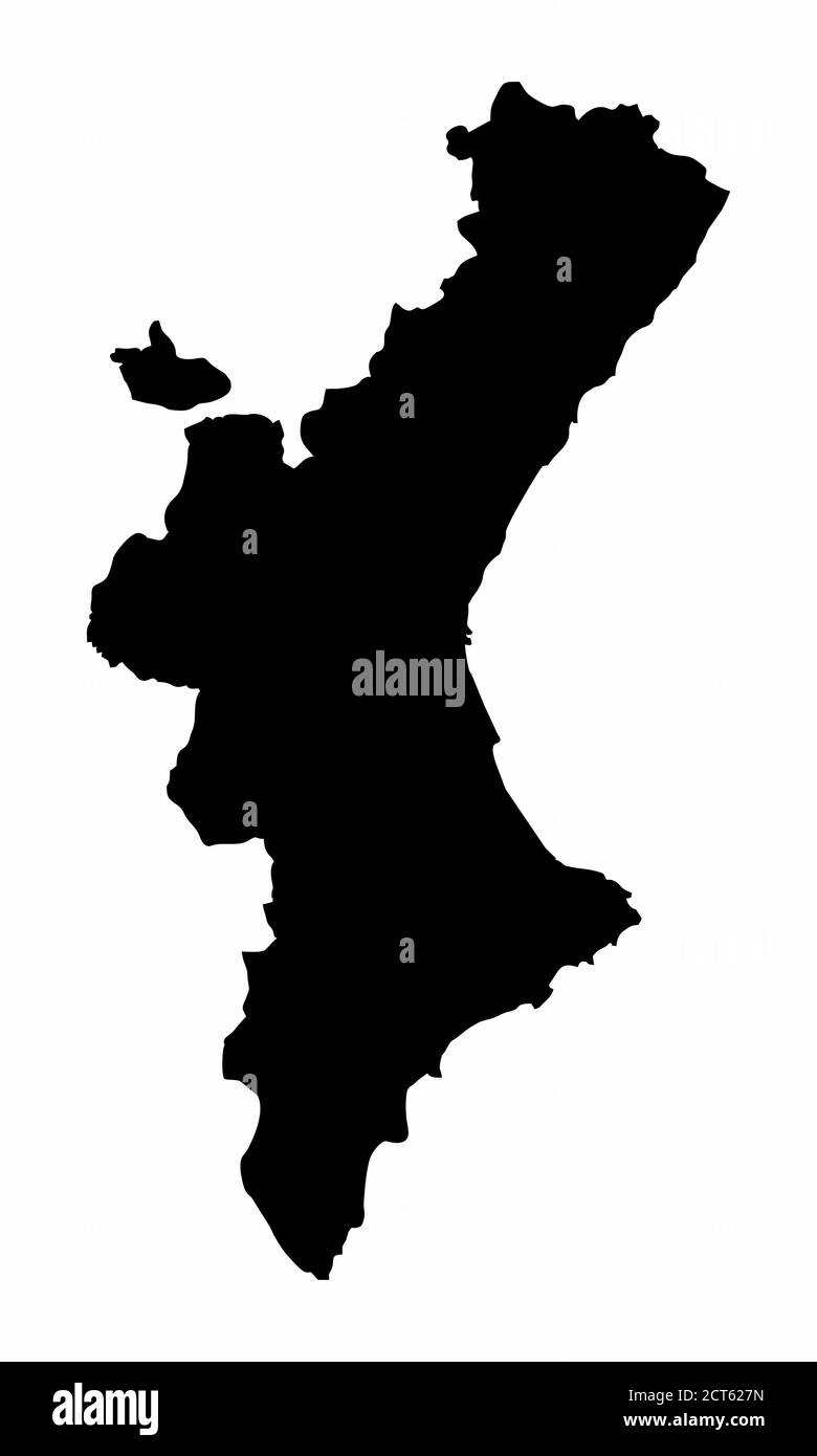 Carte de silhouette sombre de la région de la Communauté Valencienne isolée sur fond blanc, Espagne Illustration de Vecteur