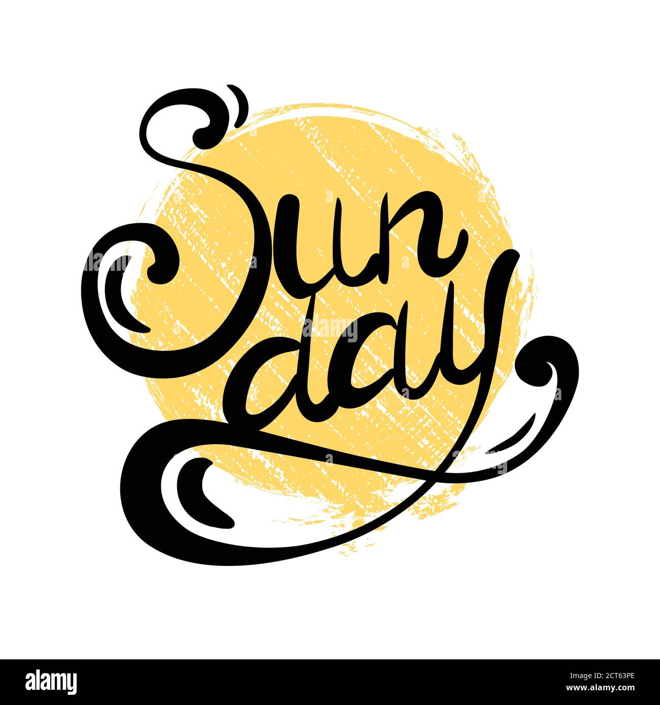 Lettrage dimanche écrit à la main avec grunge soleil. Inscription calligraphique. Elément vectoriel pour bannières, impression sur T-shirts, cartes postales et votre dessin Illustration de Vecteur