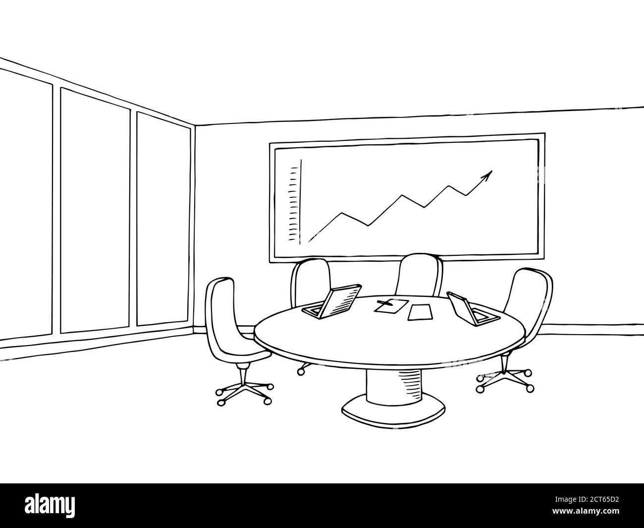 Illustration de l'intérieur de la salle de réunion du bureau avec dessin graphique noir blanc vecteur Illustration de Vecteur