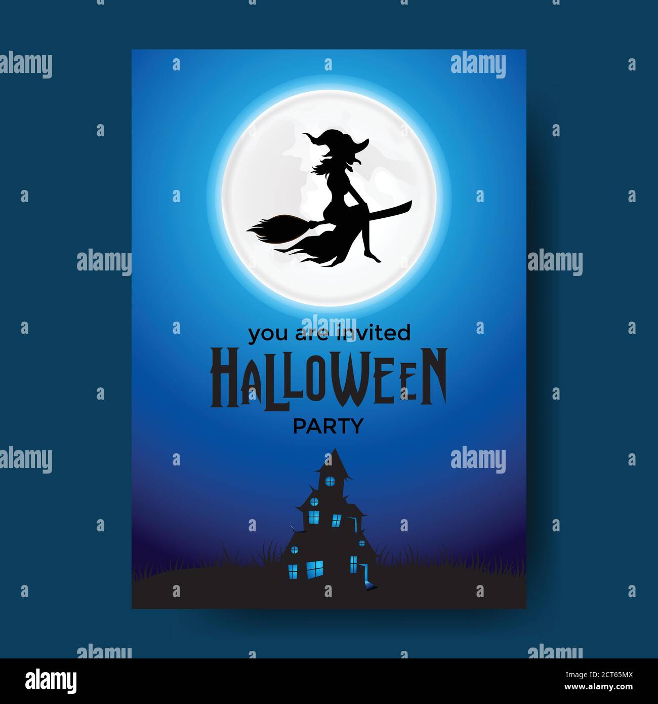 assistant volant pour halloween trick ou cadeau fête bannière invitation avec un château effrayant bleu ciel de nuit Illustration de Vecteur assistant volant pour halloween trick ou cadeau fête bannière invitation avec un château effrayant bleu ciel de nuit Illustration de Vecteur
