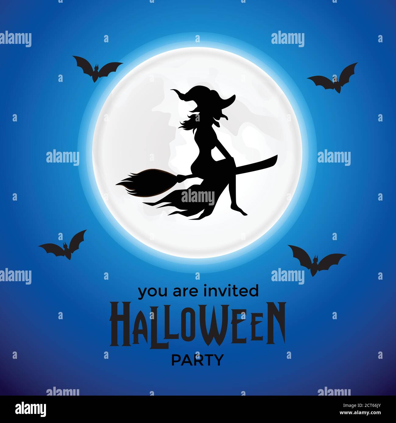 assistant volant pour halloween trick ou cadeau fête bannière invitation avec ciel bleu pleine lune Illustration de Vecteur