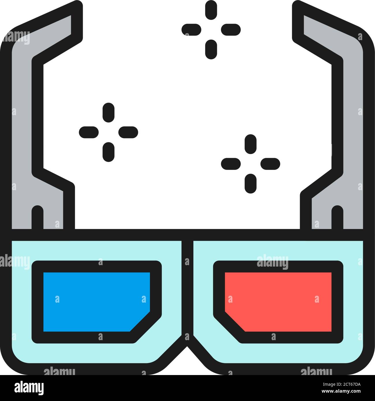 Lunettes de cinéma 3D ligne de couleur plate icône. Illustration de Vecteur