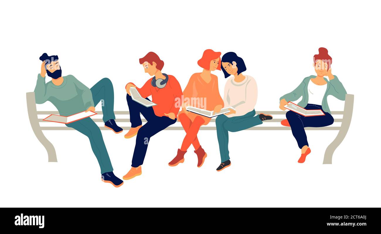 Groupe de personnes lisant des livres, étudiant et concept d'éducation. Illustration vectorielle. Illustration de Vecteur