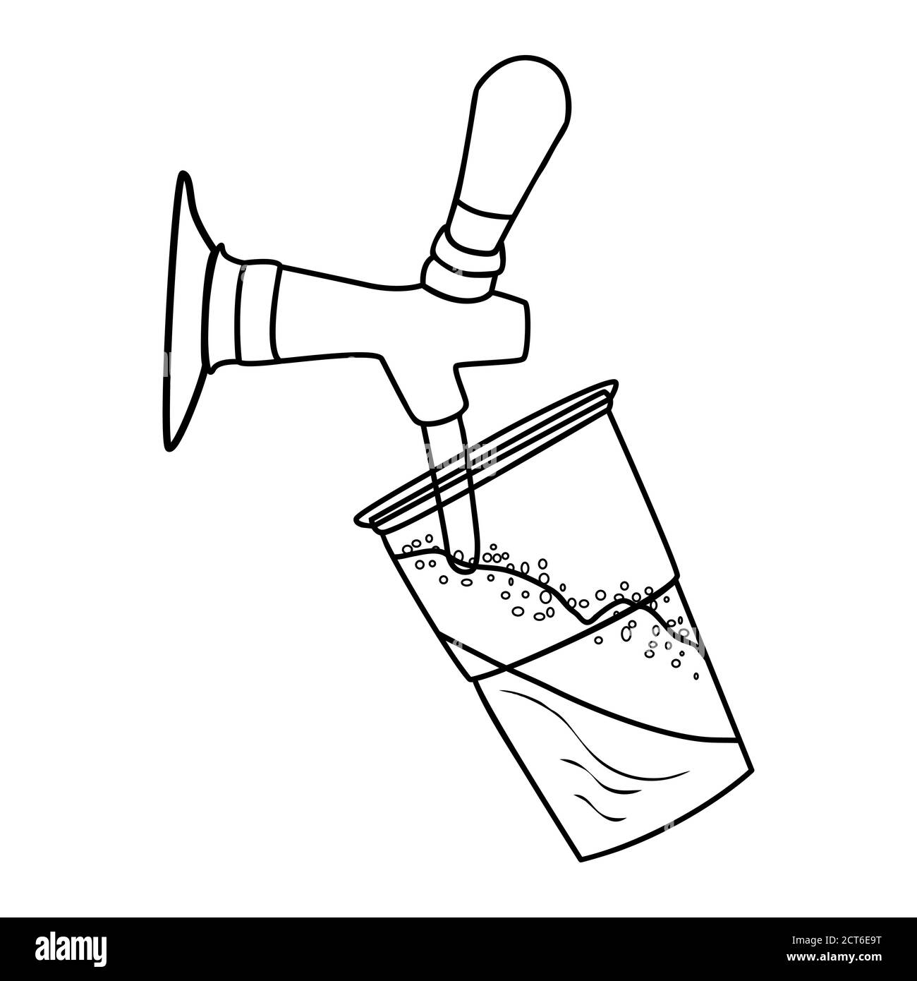 Robinet à bière avec icône en verre isolée sur fond blanc. Silhouette noire du robinet à bière et de la poignée et avec verre avec mousse.illustration vectorielle de stock Illustration de Vecteur