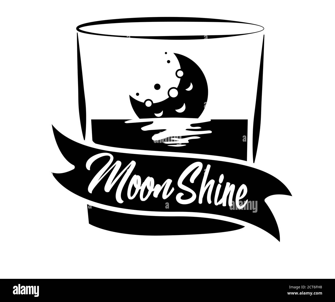 Design vintage de l'étiquette de lune avec des éléments ethniques dans le style de la ligne mince, bourbon, lune briller et brandy. Logo ou étiquette vintage noir et blanc Illustration de Vecteur