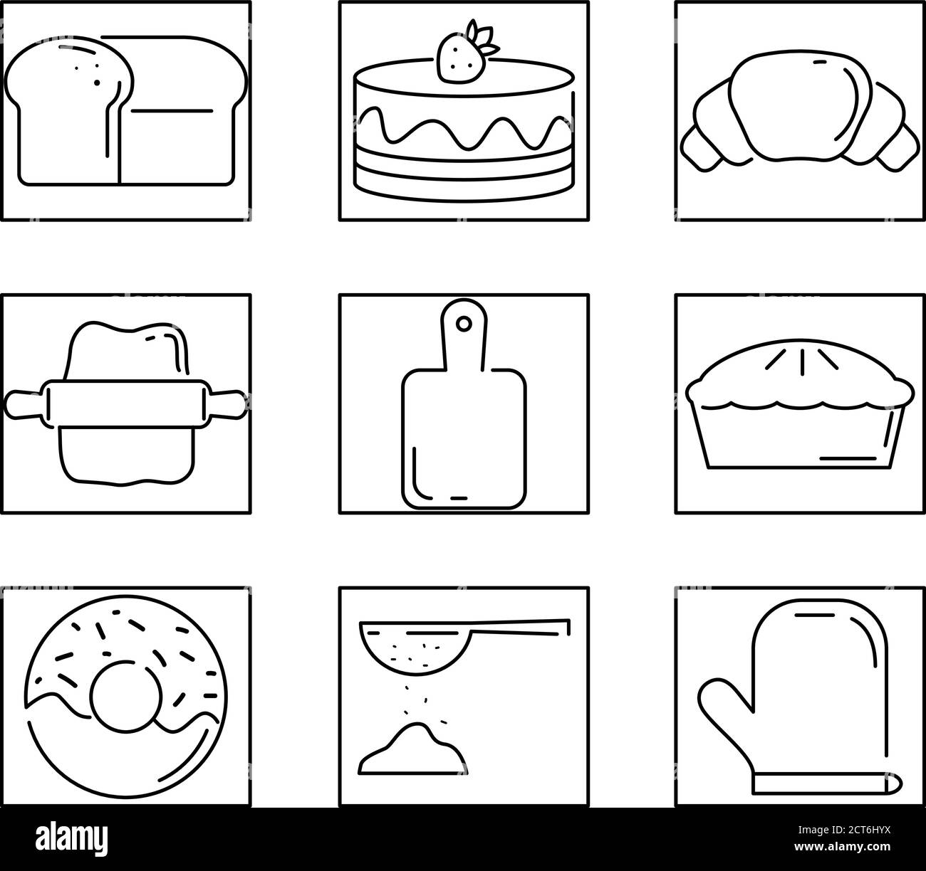 contours des icônes pour la boulangerie Illustration de Vecteur