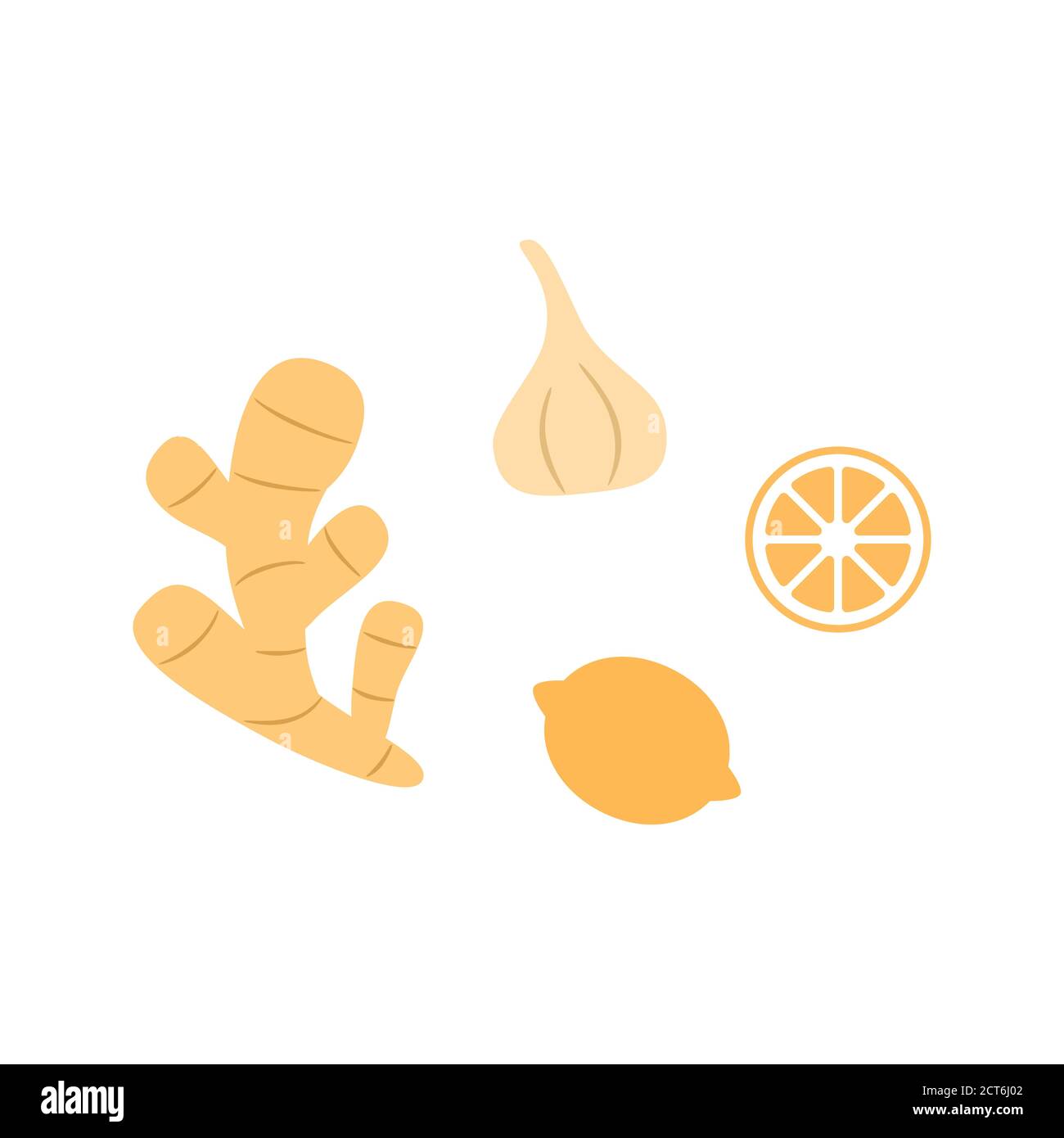 Médecine naturelle icônes alimentaires gingembre ail citron. Illustration de Vecteur