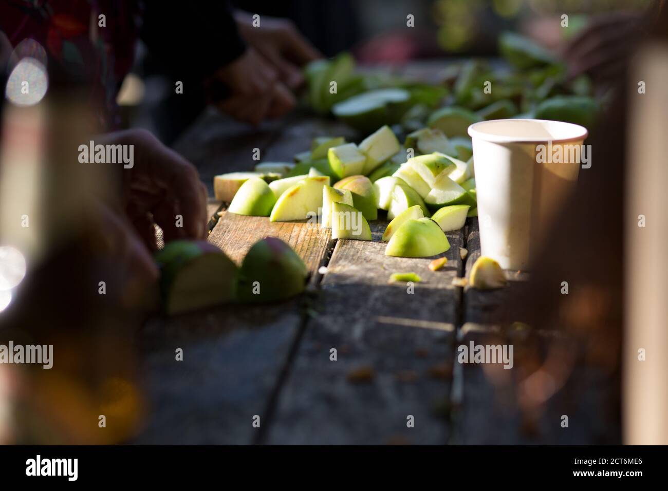 Pommes hachées dans le verger Banque D'Images