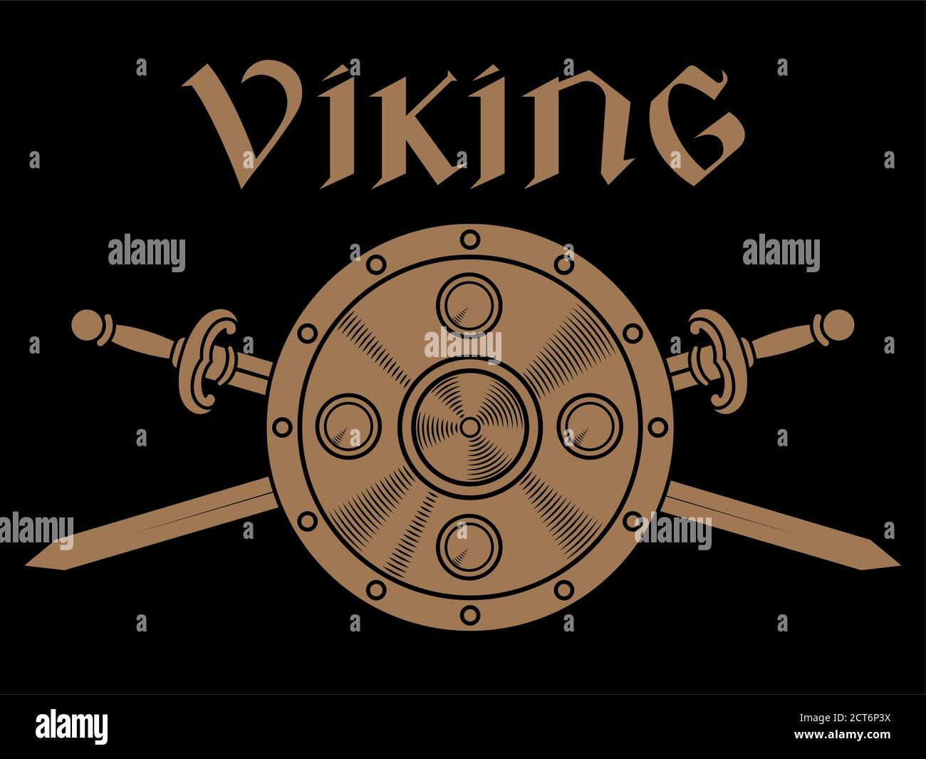Vieux Norse, design viking. Deux épées viking de bataille croisées et bouclier viking Illustration de Vecteur