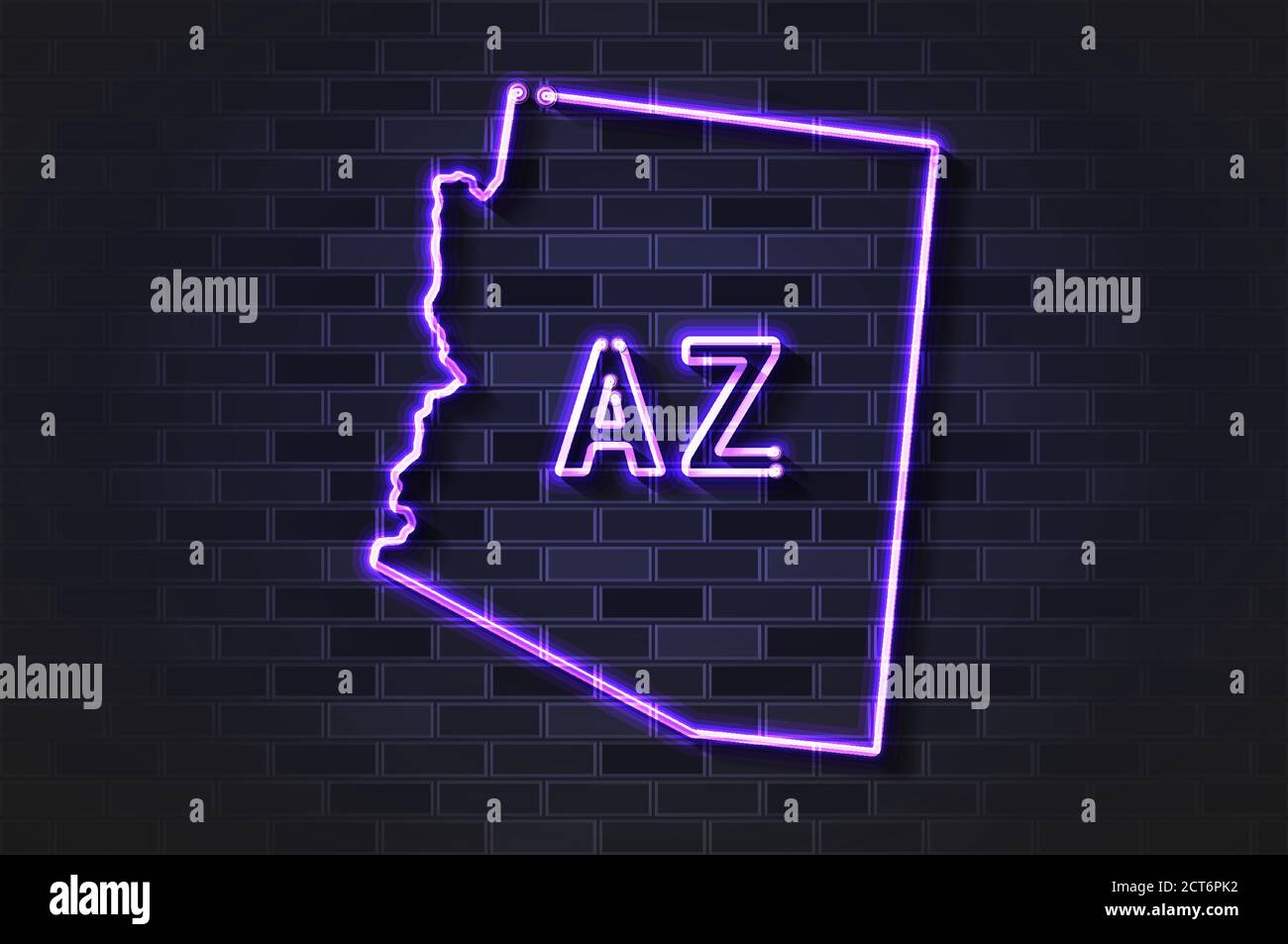 Lampe au néon ou tube en verre lumineux Arizona MAP sur un mur de briques noires Illustration de Vecteur