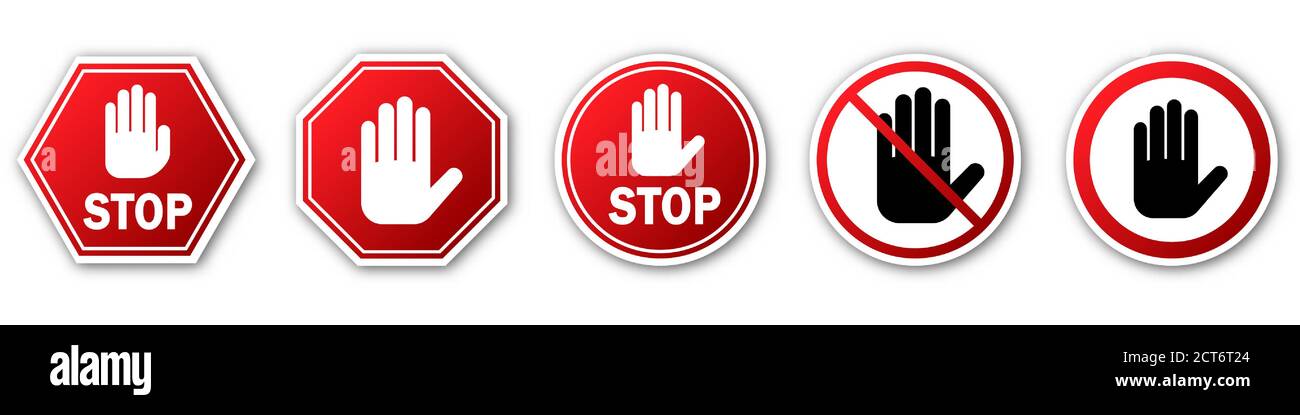 JEU de panneaux STOP. Panneau stop rouge avec ombre. Illustration vectorielle. Panneaux d'avertissement isolés Illustration de Vecteur