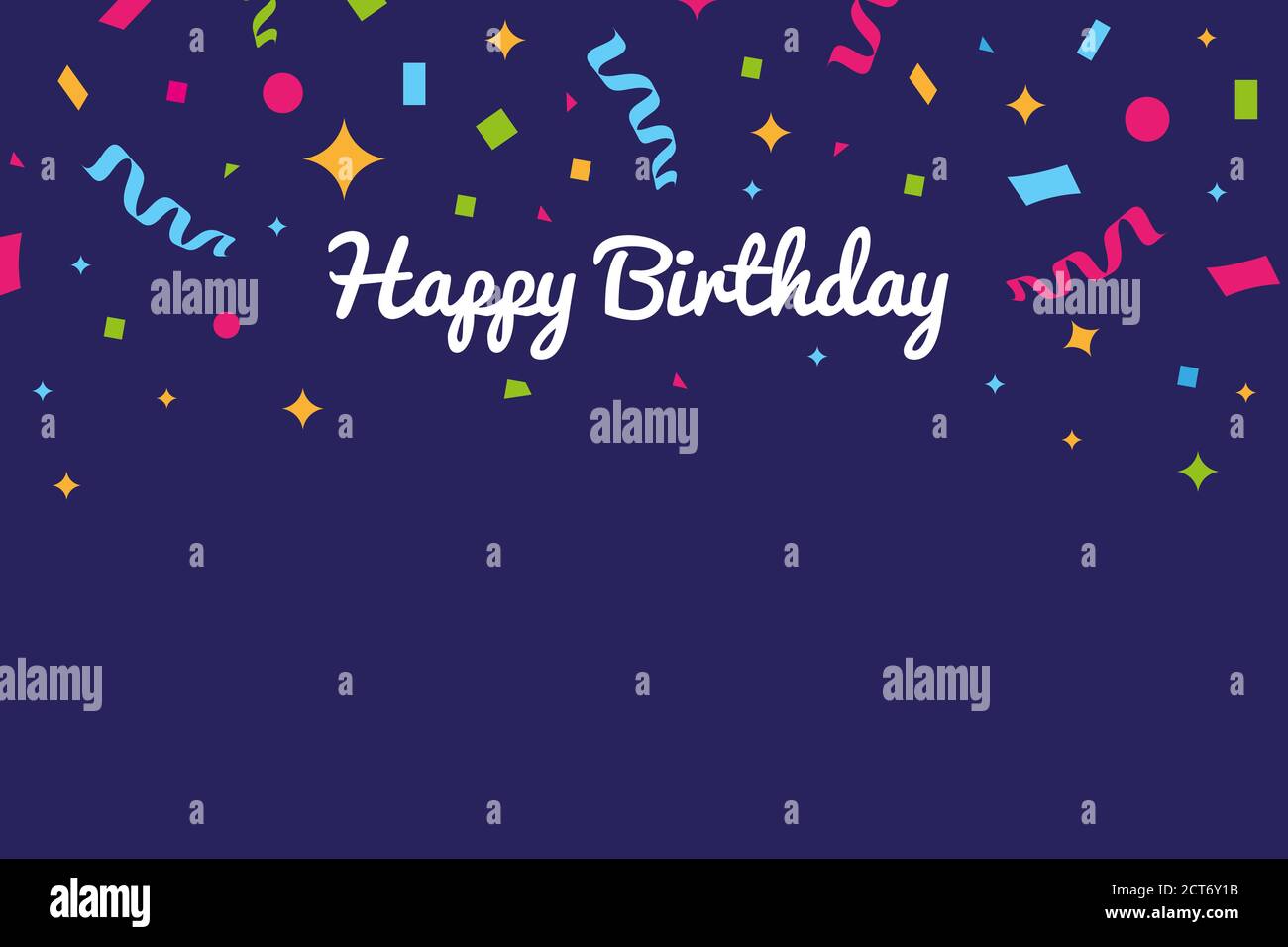 Bannière joyeux anniversaire. Décoration d'arrière-plan de fête d'anniversaire avec confetti sur fond bleu foncé . illustration vectorielle Banque D'Images