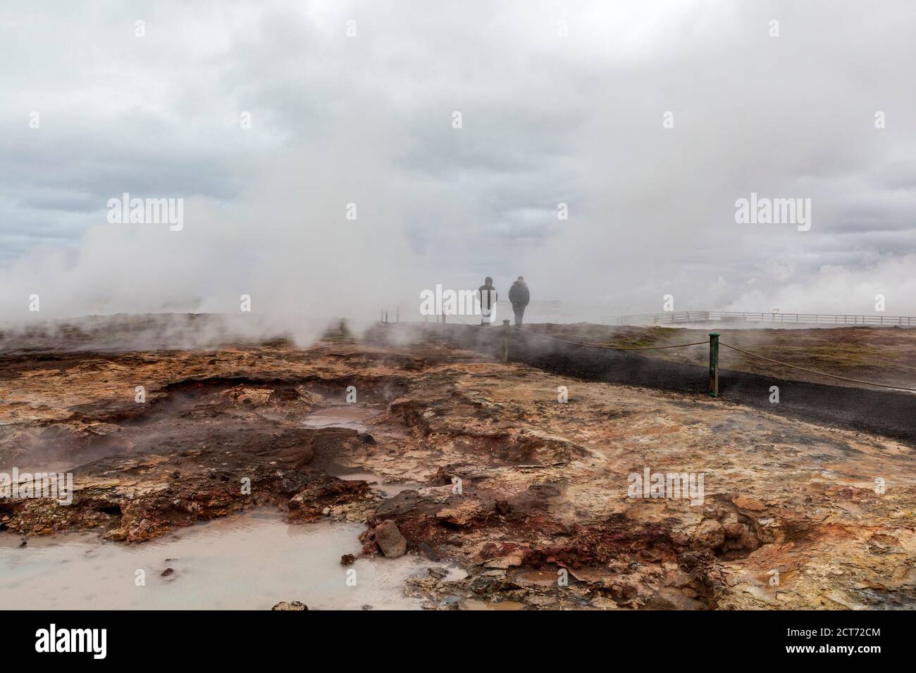 Sentiers de randonnée dans les piscines de boue et les évents à vapeur de Gunnuhver, les plus grands d'Islande Banque D'Images