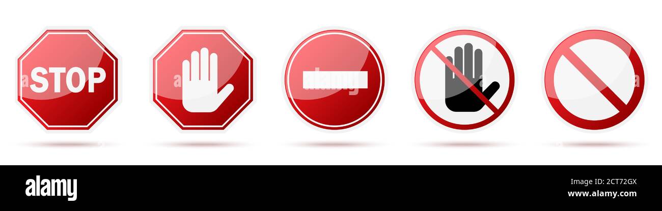 DES PANNEAUX D'ARRÊT sont mis en place. Panneau stop rouge avec ombre. Illustration vectorielle. Panneaux d'avertissement isolés Illustration de Vecteur