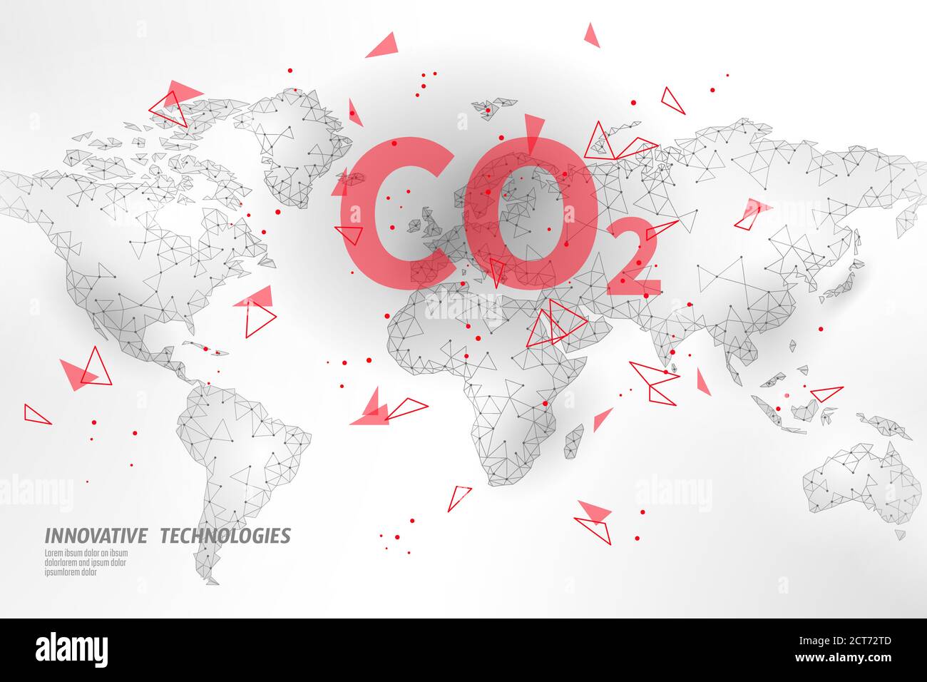 Dioxyde de carbone sur la carte problème écologique du CO2 concept écologique. Rendu 3D organique renouvelable. Science biocarburant chimie biotechnologie polygonale climatique Illustration de Vecteur