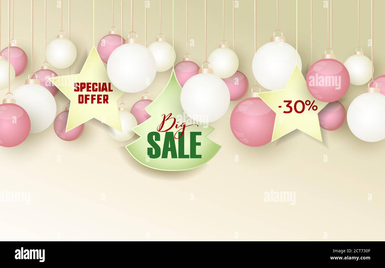 Soldes de Noël. Fond de Noël avec boules de noël Illustration de Vecteur