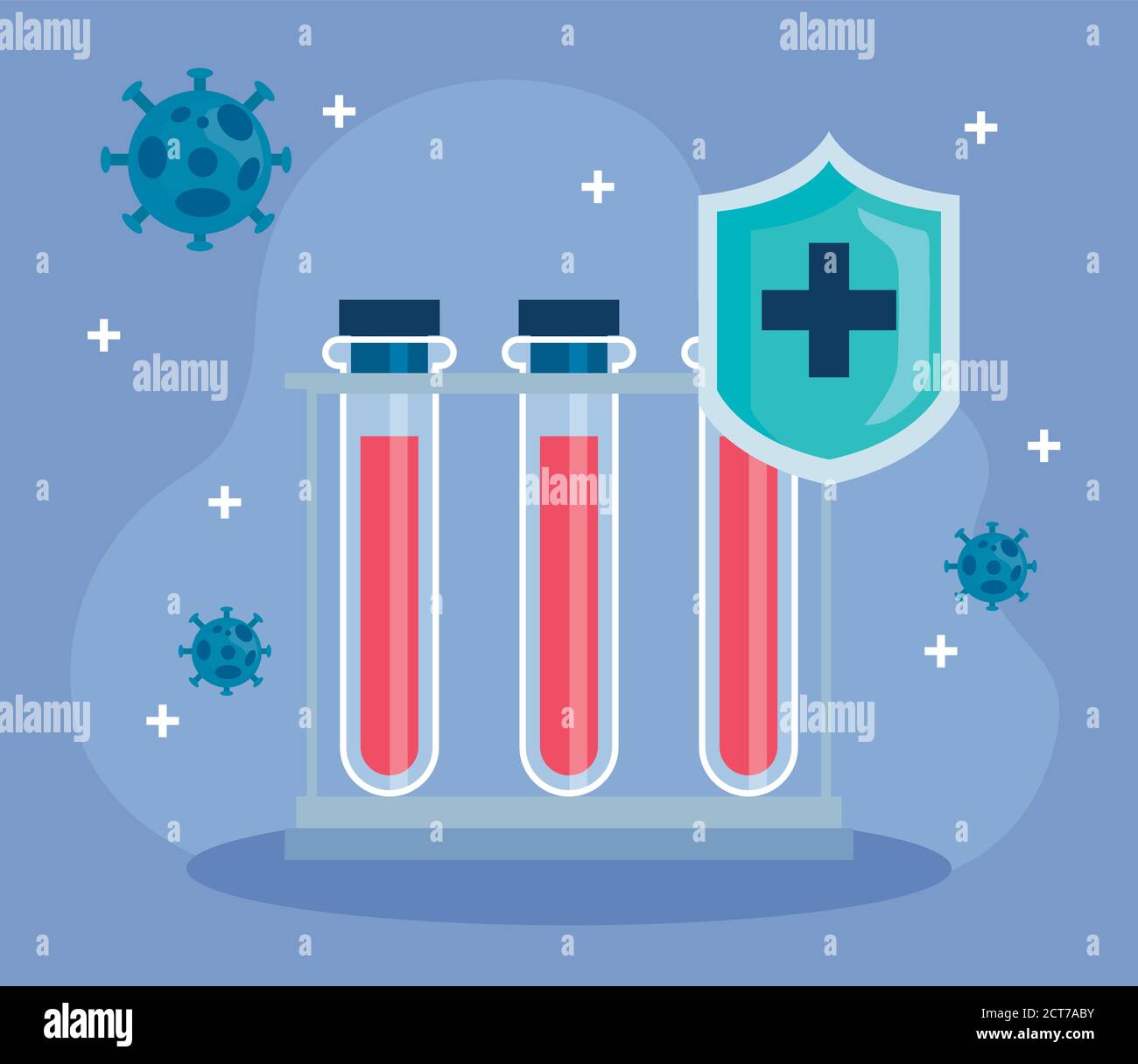 recherche sur les vaccins médicaux coronavirus, avec tubes à essai chimie, recherche sur les vaccins médicaux et microbiologie éducative pour le coronavirus covid19 Illustration de Vecteur