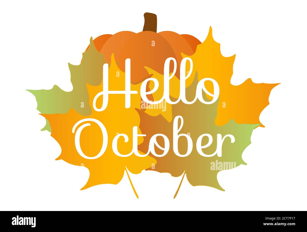 Bonjour Octobre Citation Avec Des Feuilles D Erable Orange Et De La Citrouille Isolee Illustration Image Vectorielle Stock Alamy