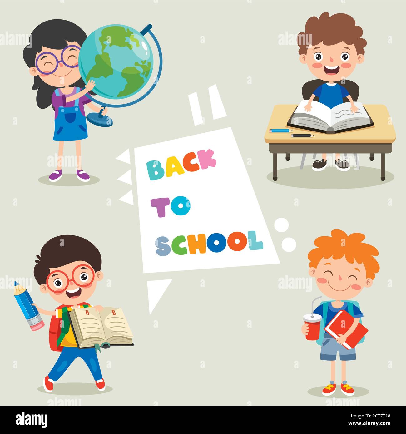 Joyeux Adorable Enfant De L Ecole De Dessin Anime Image Vectorielle Stock Alamy