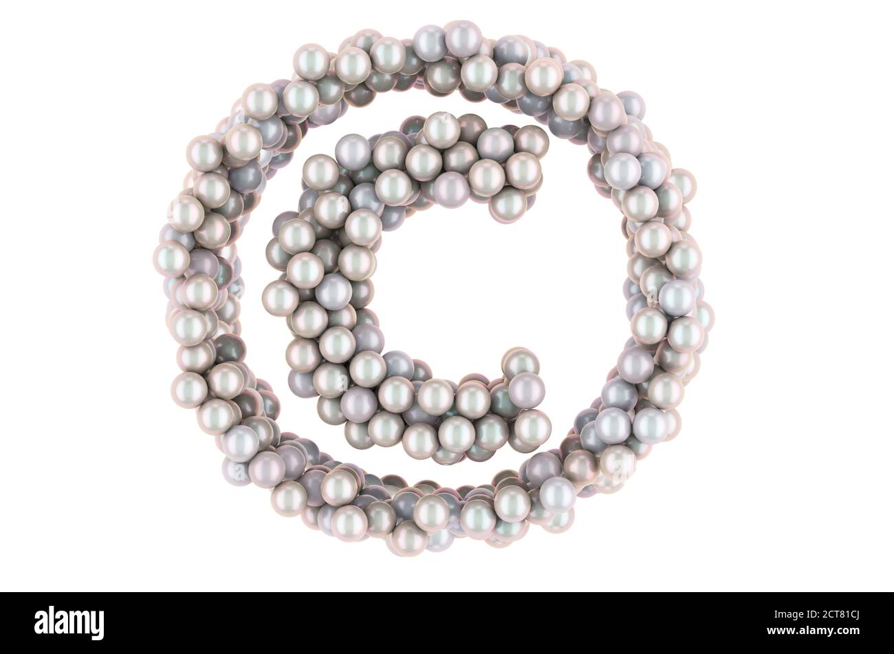 Symbole de copyright de perles blanches, rendu 3D isolé sur fond blanc Banque D'Images