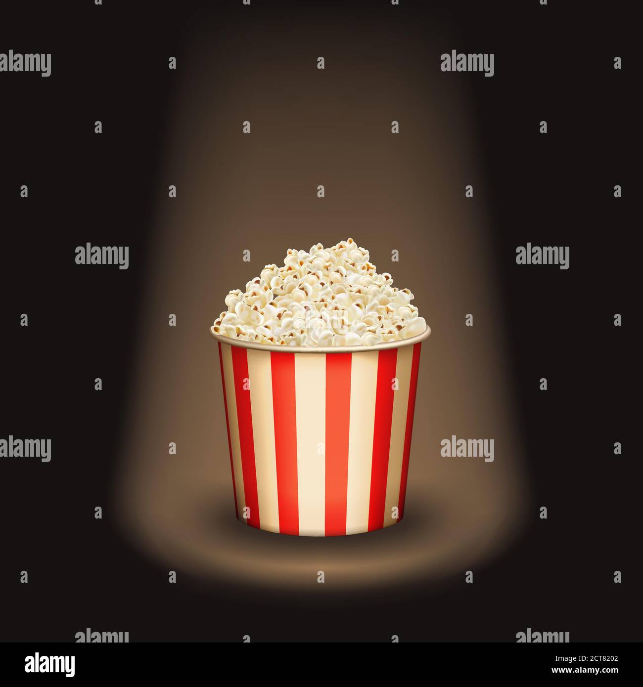 Seau à maïs soufflé rond en vedette. Boîte de papier rouge et blanche à refus de pop-corn au cinéma vectoriel réaliste. en-cas super star. Illustration graphique Illustration de Vecteur